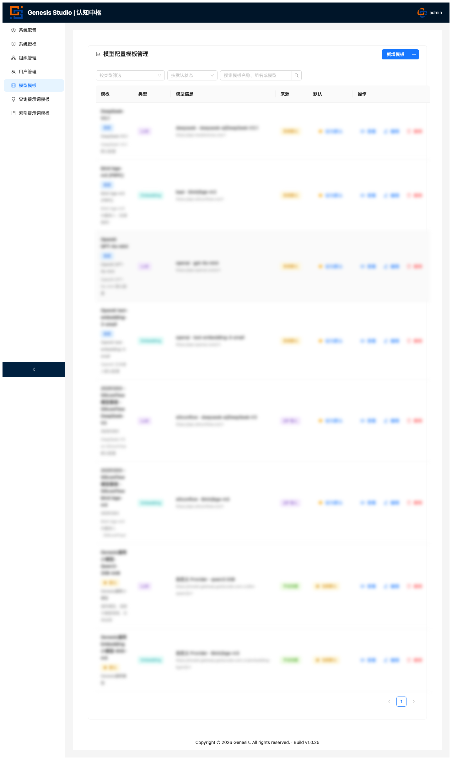 模型模板管理页